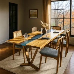 Modern Walnut Dining Table Set