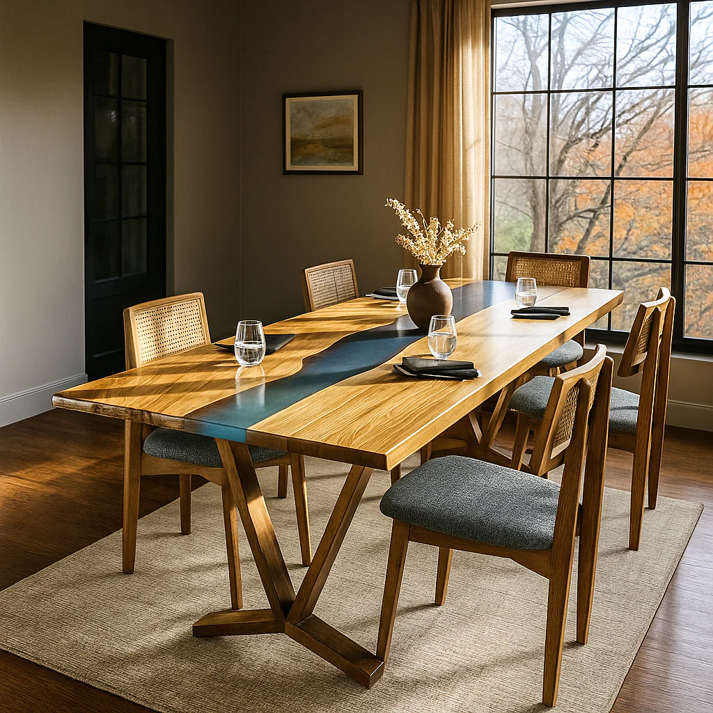 Modern Walnut Dining Table Set