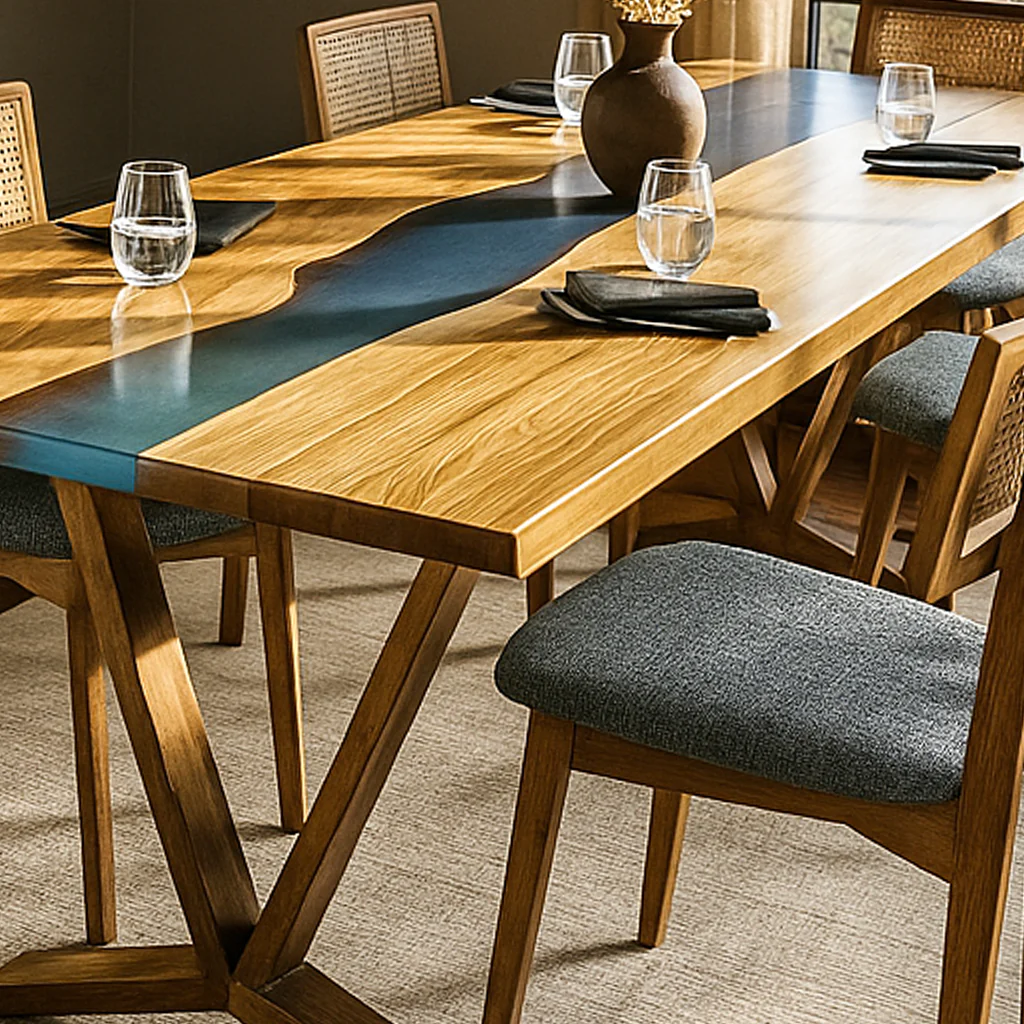 Modern Walnut Dining Table Set - Image 2